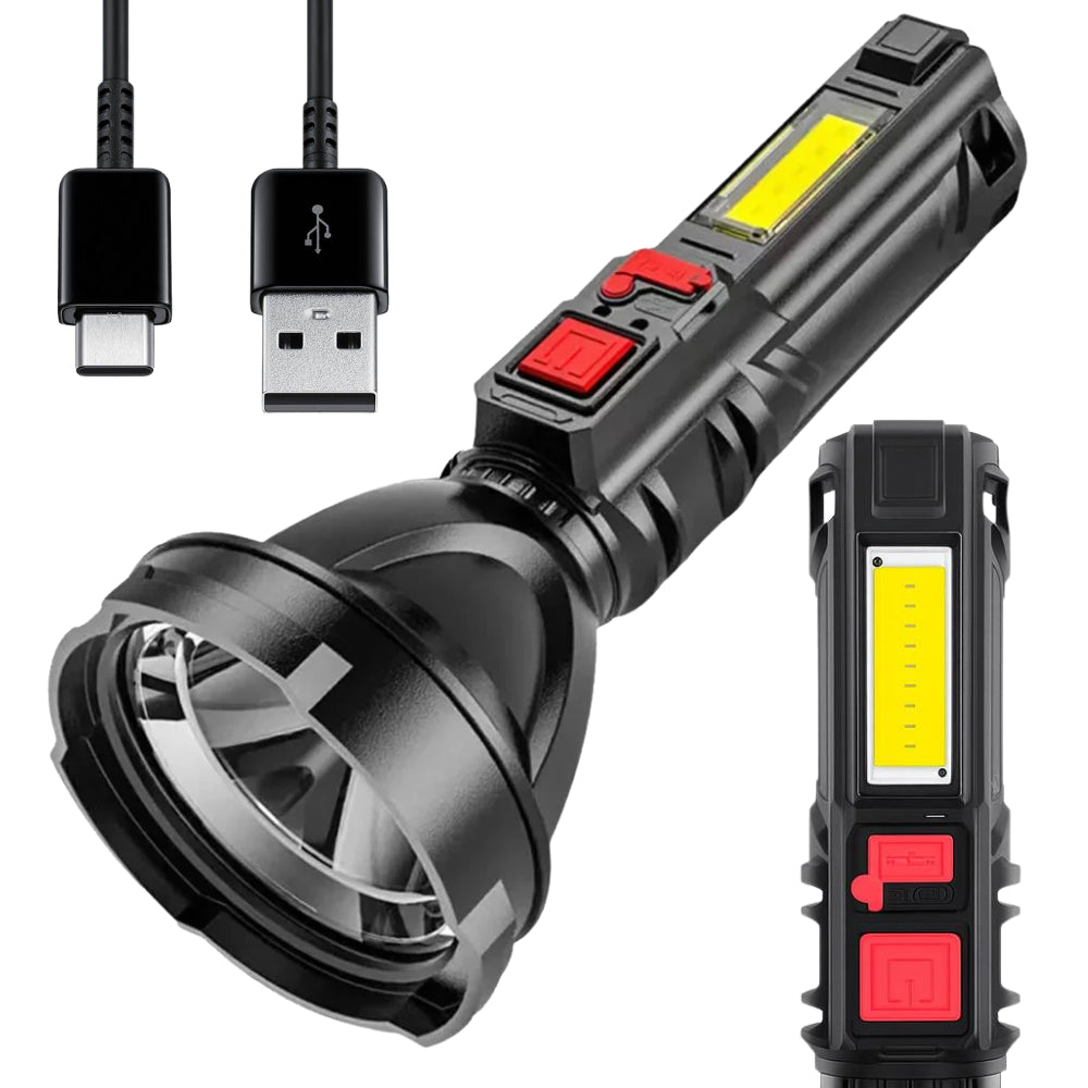Ручний ліхтар з боковою лампою, від USB, Gold Silver GS-830, Чорний / Тактичний ліхтар / Ліхтарик акумуляторний