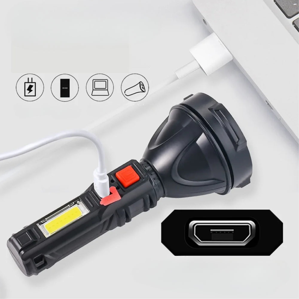 Ручний ліхтар з боковою лампою, від USB, Gold Silver GS-830, Чорний / Тактичний ліхтар / Ліхтарик акумуляторний