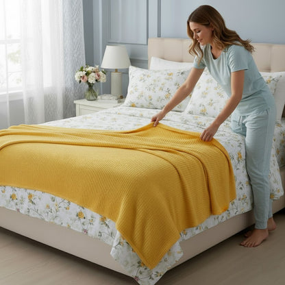Комплект постільної білизни з пледом, Євро розмір, акрил, ранфорс Romeo home Sari / Постільна білизна