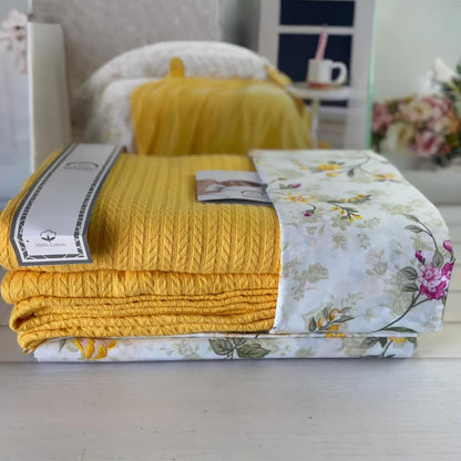 Комплект постільної білизни з пледом, Євро розмір, акрил, ранфорс Romeo home Sari / Постільна білизна