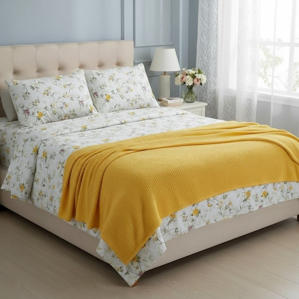 Комплект постільної білизни з пледом, Євро розмір, акрил, ранфорс Romeo home Sari / Постільна білизна