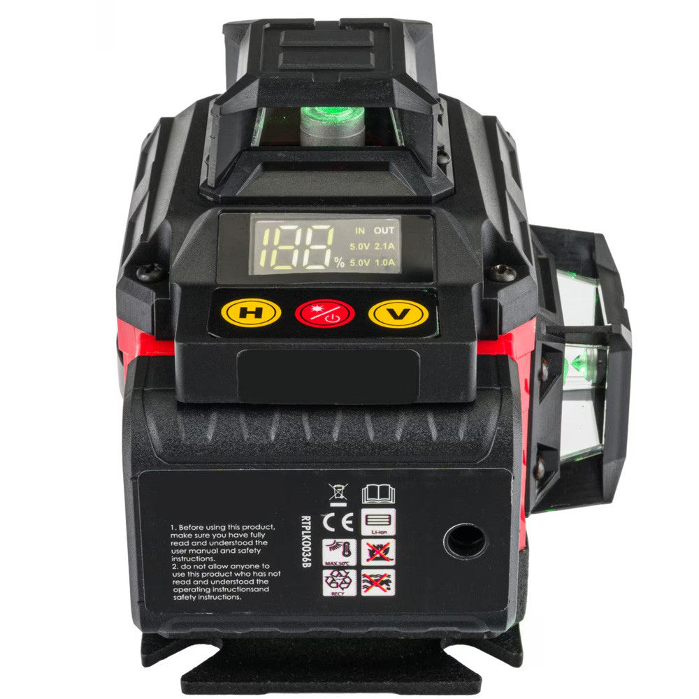 Лазерний рівень 4D на 16 ліній + 2АКБ, пульт, в кейсі, Червоний / Акумуляторний лазерний нівелір / Самовирівнюючий рівень