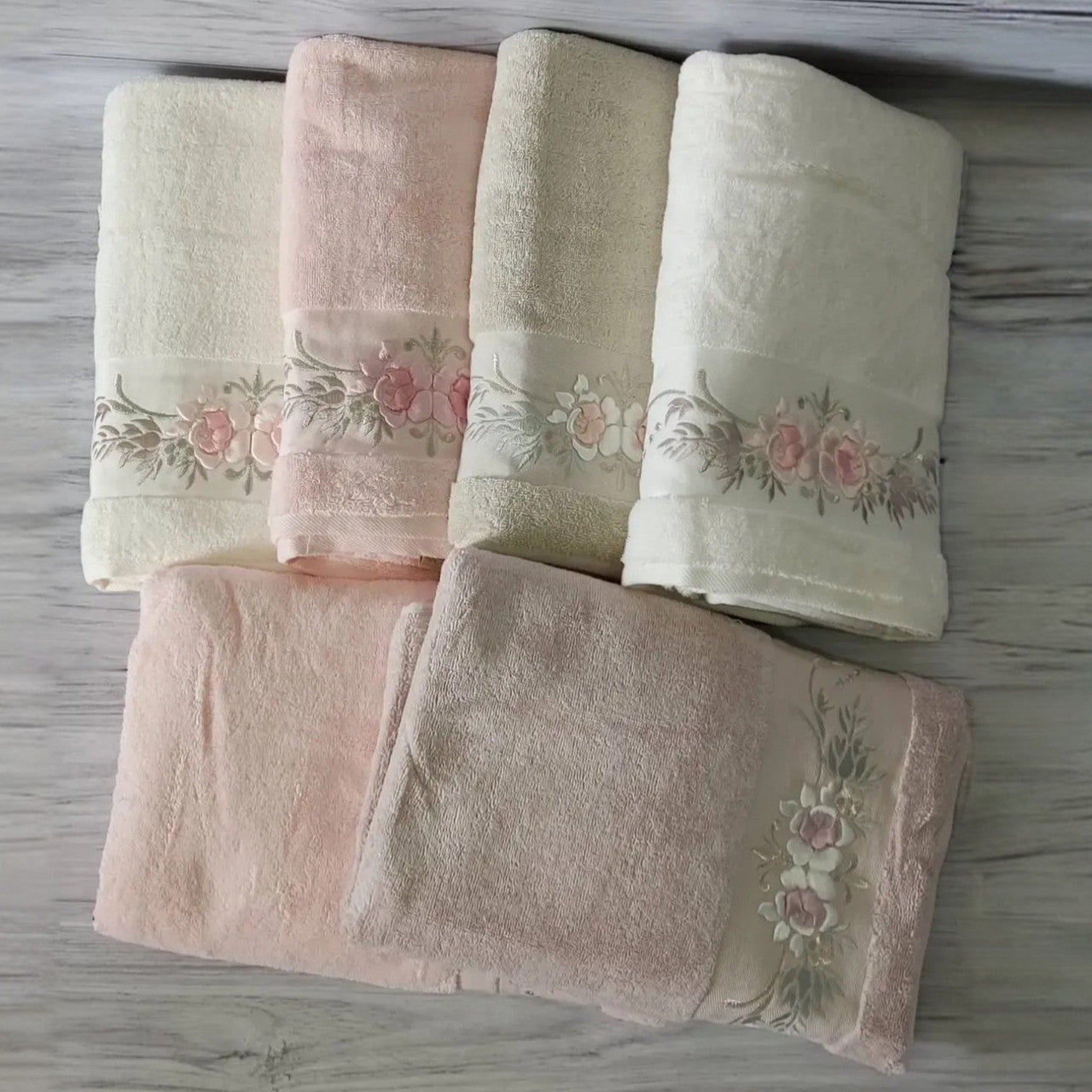 Набір рушників, 6 шт, 70x140 см, Pupilla Eva Rose / Набір рушників із бавовни / Комплект рушників