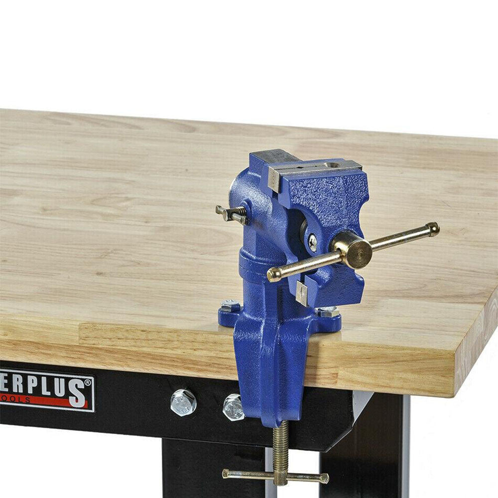 Слюсарні лещата поворотні 63мм з кріпленням-струбциною, OX-427, Синій / Чавунні лещата настільні з поворотною основою
