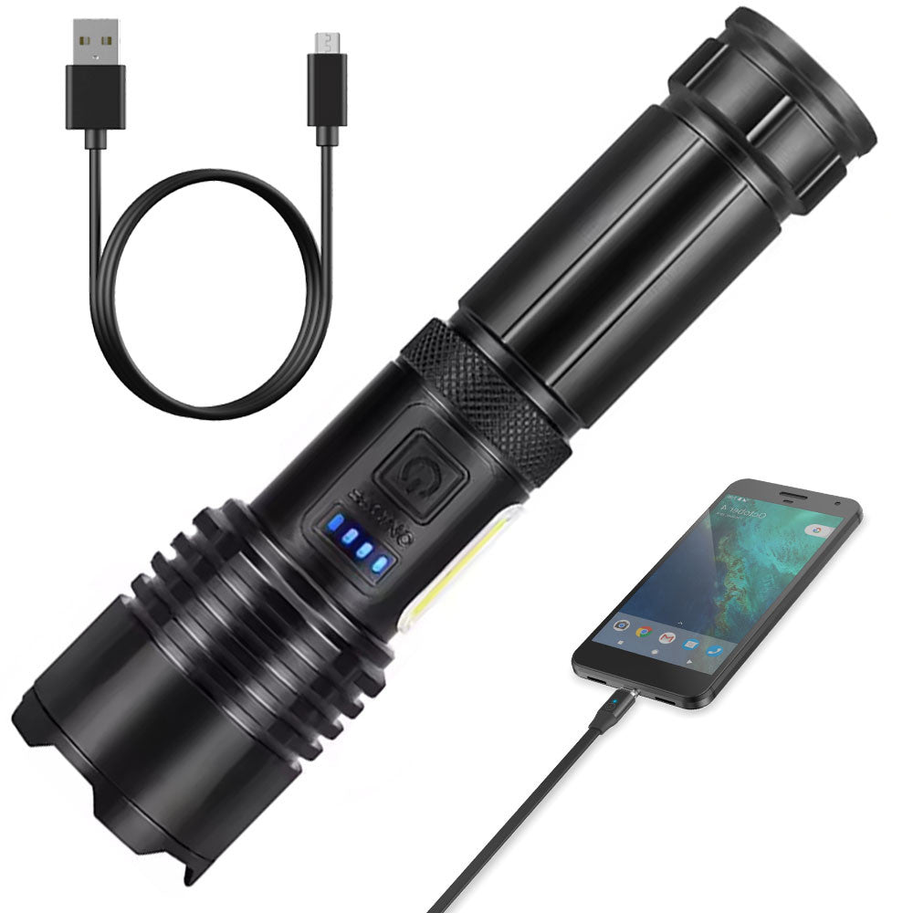 Акумуляторний ліхтар ручний, COB + PowerBank, BL-S73-P50, Чорний / Потужний ліхтар із бічним світлом / Світлодіодний ліхтарик