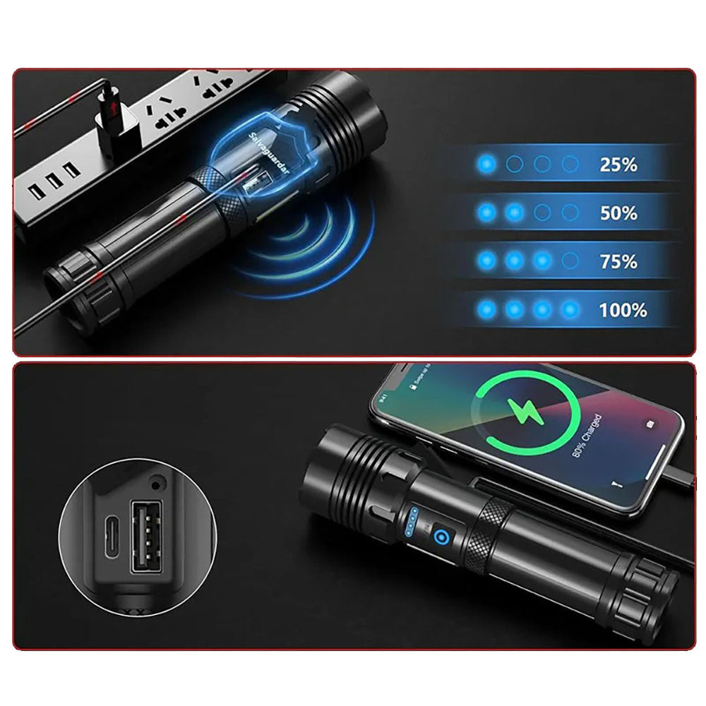 Акумуляторний ліхтар ручний, COB + PowerBank, BL-S73-P50, Чорний / Потужний ліхтар із бічним світлом / Світлодіодний ліхтарик