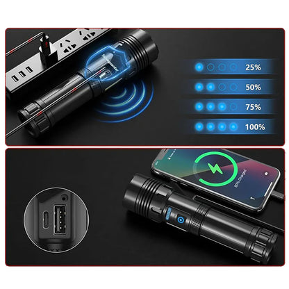 Акумуляторний ліхтар ручний, COB + PowerBank, BL-S73-P50, Чорний / Потужний ліхтар із бічним світлом / Світлодіодний ліхтарик