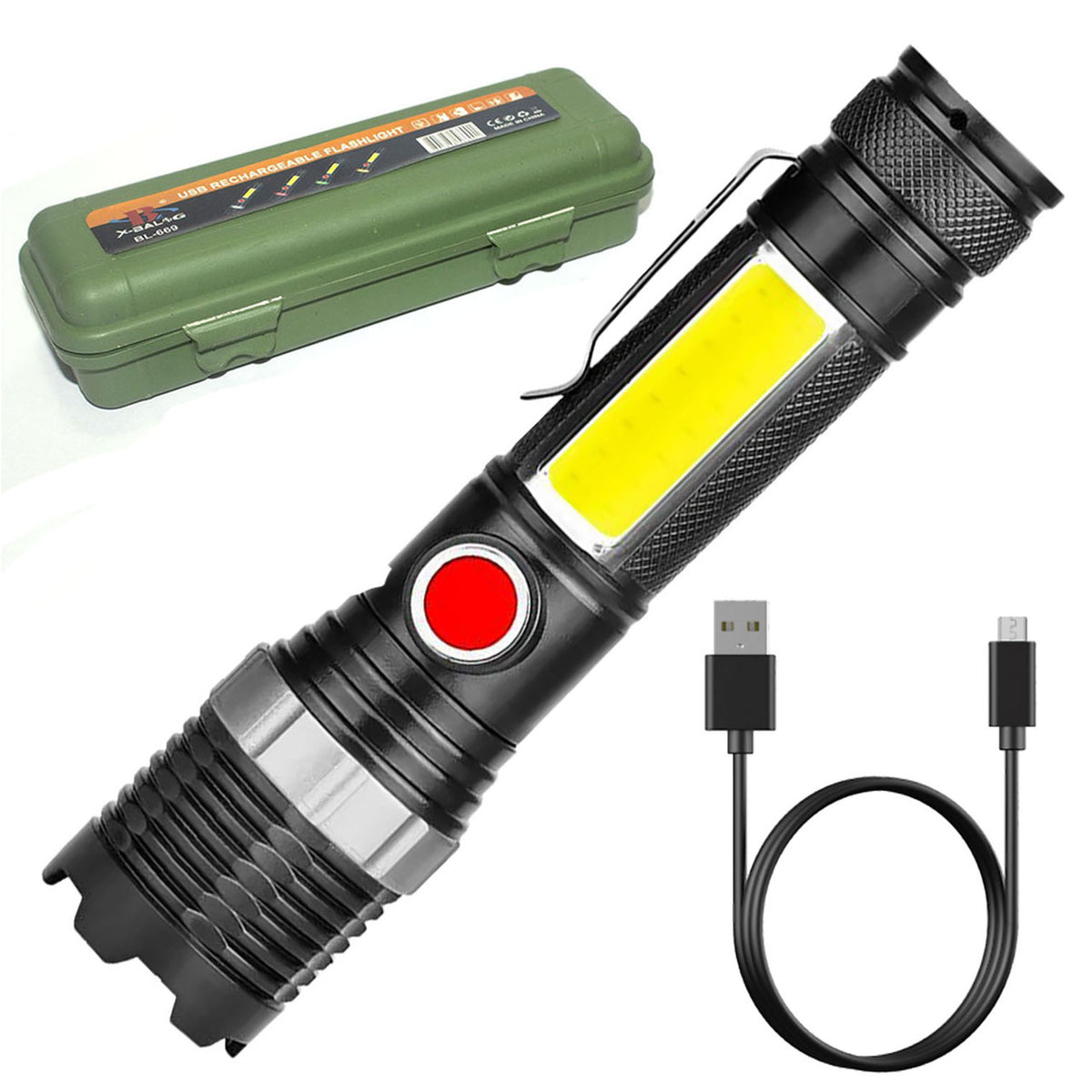 Акумуляторний ліхтар ручний c Zoom, LED + COB, ED31879 (BL669), Чорний / Ліхтар з бічним світлом / Світлодіодний ліхтарик