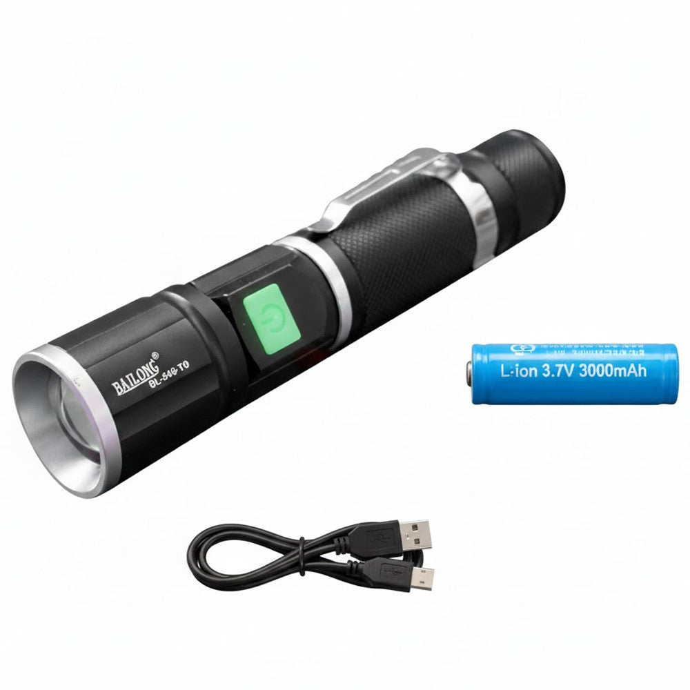 Ручний ліхтар акумуляторний від USB, BL548 T6, Чорний / LED ліхтар тактичний / Світлодіодний ліхтар ручний