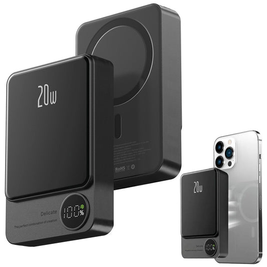 Повербанк бездротовий 20W, 10000 mAh, MagSafe, Чорний / Магнітний павербанк / УМБ / Портативний повер банк
