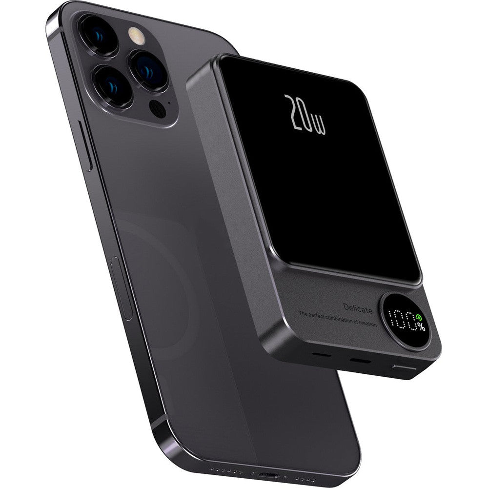 Повербанк бездротовий 20W, 10000 mAh, MagSafe, Чорний / Магнітний павербанк / УМБ / Портативний повер банк