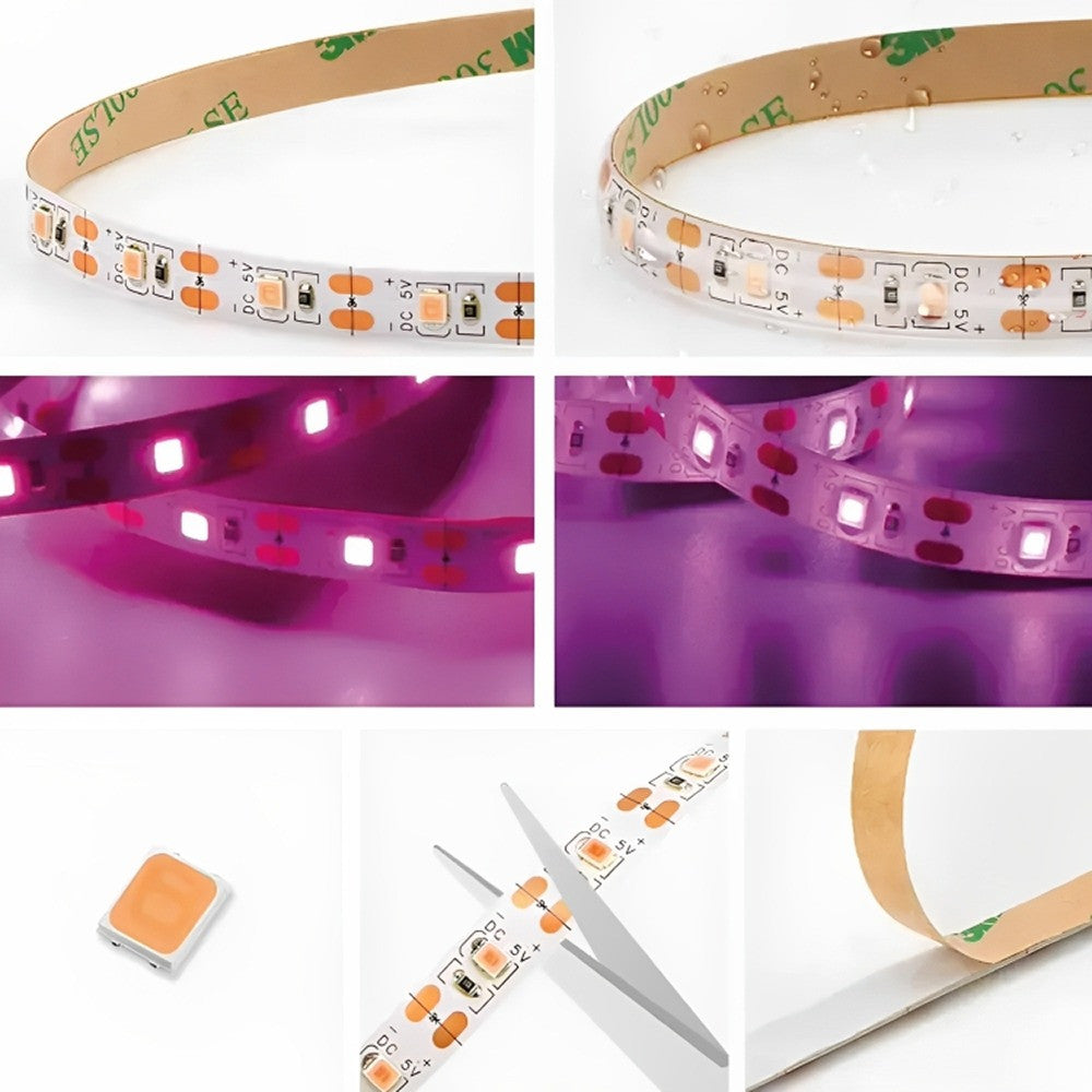 Світлодіодна фітострічка на USB, 5 м, Фіолетовий / LED стрічка для рослин / Фітострічка для розсади
