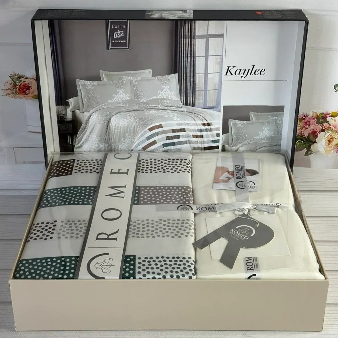 Постільна білизна сатинова, Євро розмір, подарункова упаковка, Romeo Home Kaylee / Набір постільної білизни