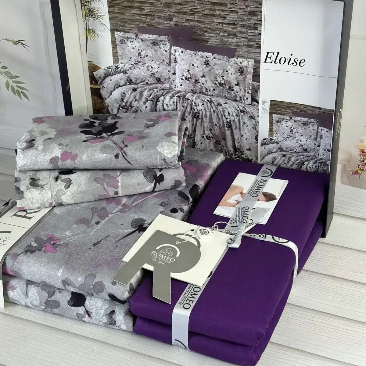 Постільна білизна сатинова, Євро розмір, подарункова упаковка, Romeo Home Eloise / Набір постільної білизни