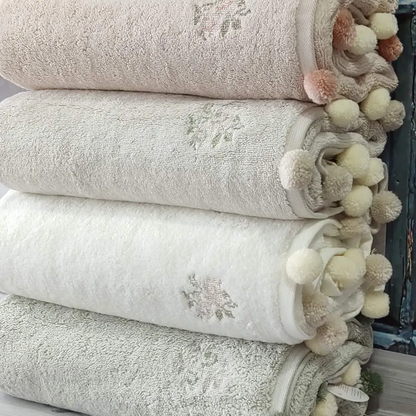 Набір рушників з помпонами 4 шт, 50x90см, Pupilla Sila flowers / Комплект рушників бавовняних