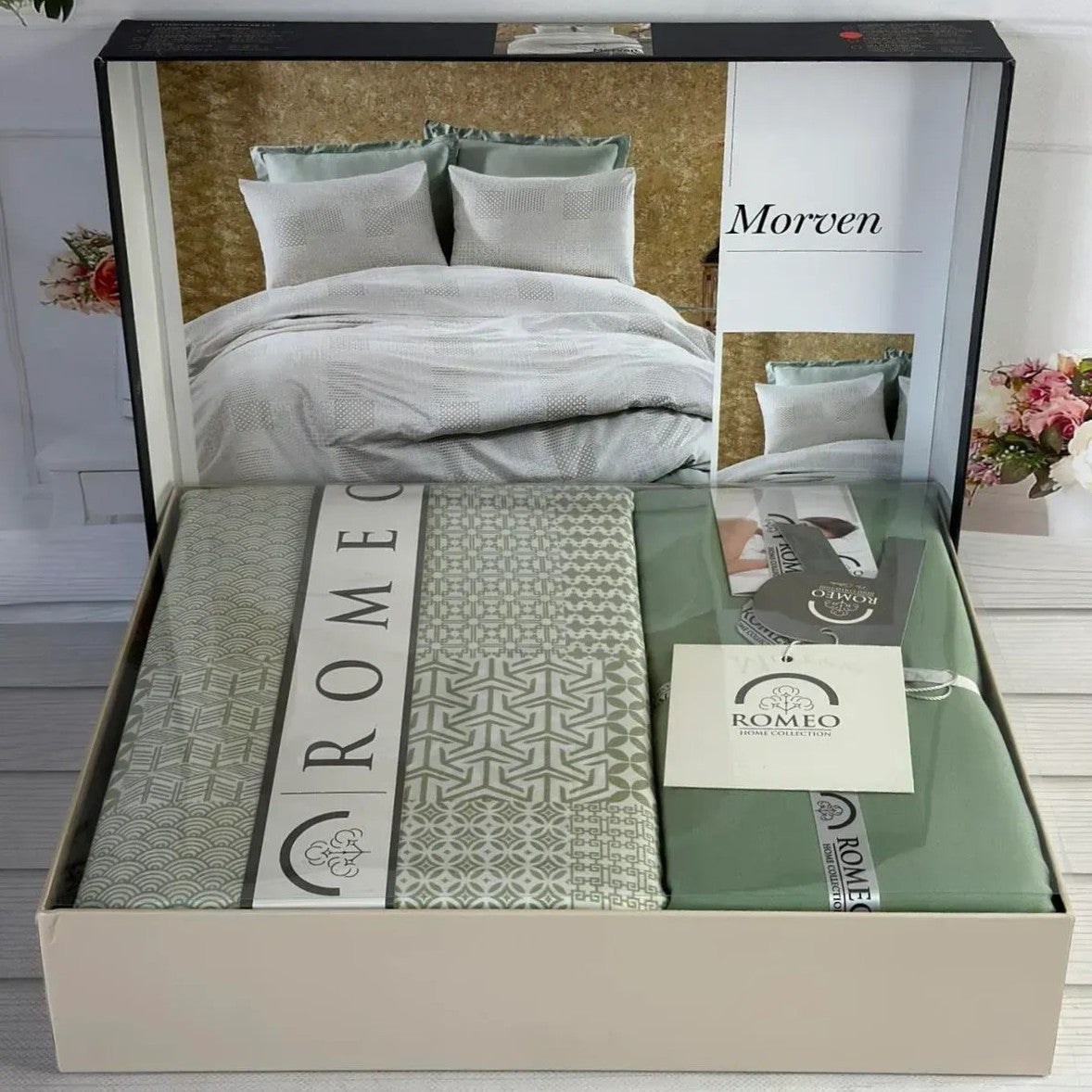 Постільна білизна сатинова, Євро розмір, подарункова упаковка, Romeo Home Morven / Комплект постільної білизни