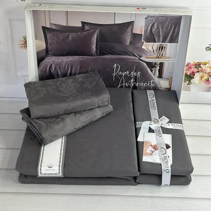 Жакардова постільна білизна, Євро розмір, Romeo home Ramses Grey / Набір постільної білизни