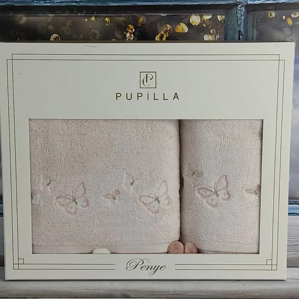 Рушники з помпонами. Pupilla 2в1 Sila butterfly pudra,Туреччина / Пеньє рушники з пампонами / Набір рушників