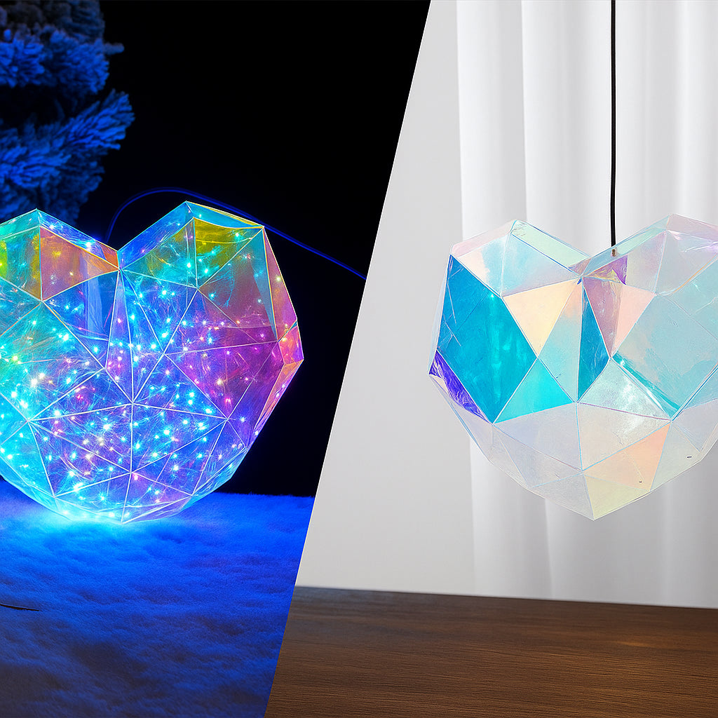 Нічник 3D у вигляді серця з ефектом голограми, 25 см, від батарейок та USB / Голографічне серце з підсвічуванням / Світильник