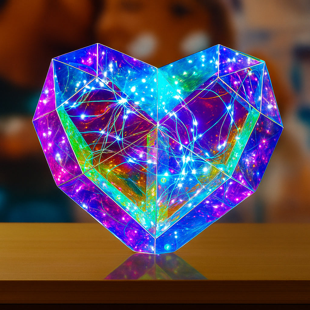 Нічник 3D у вигляді серця з ефектом голограми, 25 см, від батарейок та USB / Голографічне серце з підсвічуванням / Світильник