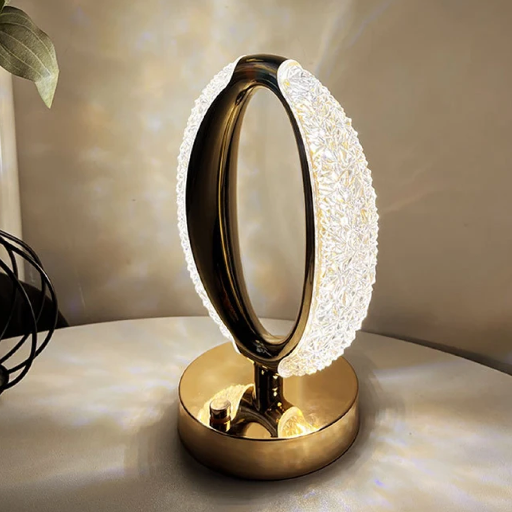 Настільна лампа 3 кольори Crystal Diamond, від USB, Золотий / Акумуляторний світильник-нічник з сенсорним перемикачем