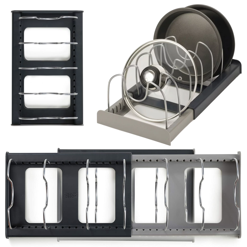 Розширюваний органайзер для зберігання кришок та сковорідок, DISH RACK, Сірий / Підставка для кришок каструль