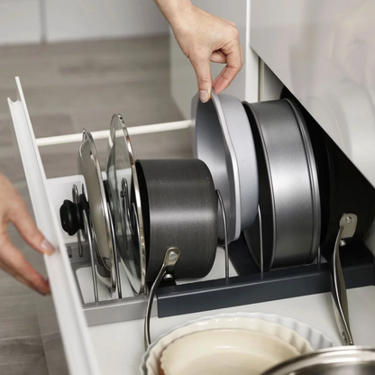 Розширюваний органайзер для зберігання кришок та сковорідок, DISH RACK, Сірий / Підставка для кришок каструль