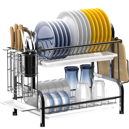 Сушарка для посуду з нержавіючої сталі Kitchen rack double deck, Чорний / Стійка настільна для зберігання посуду