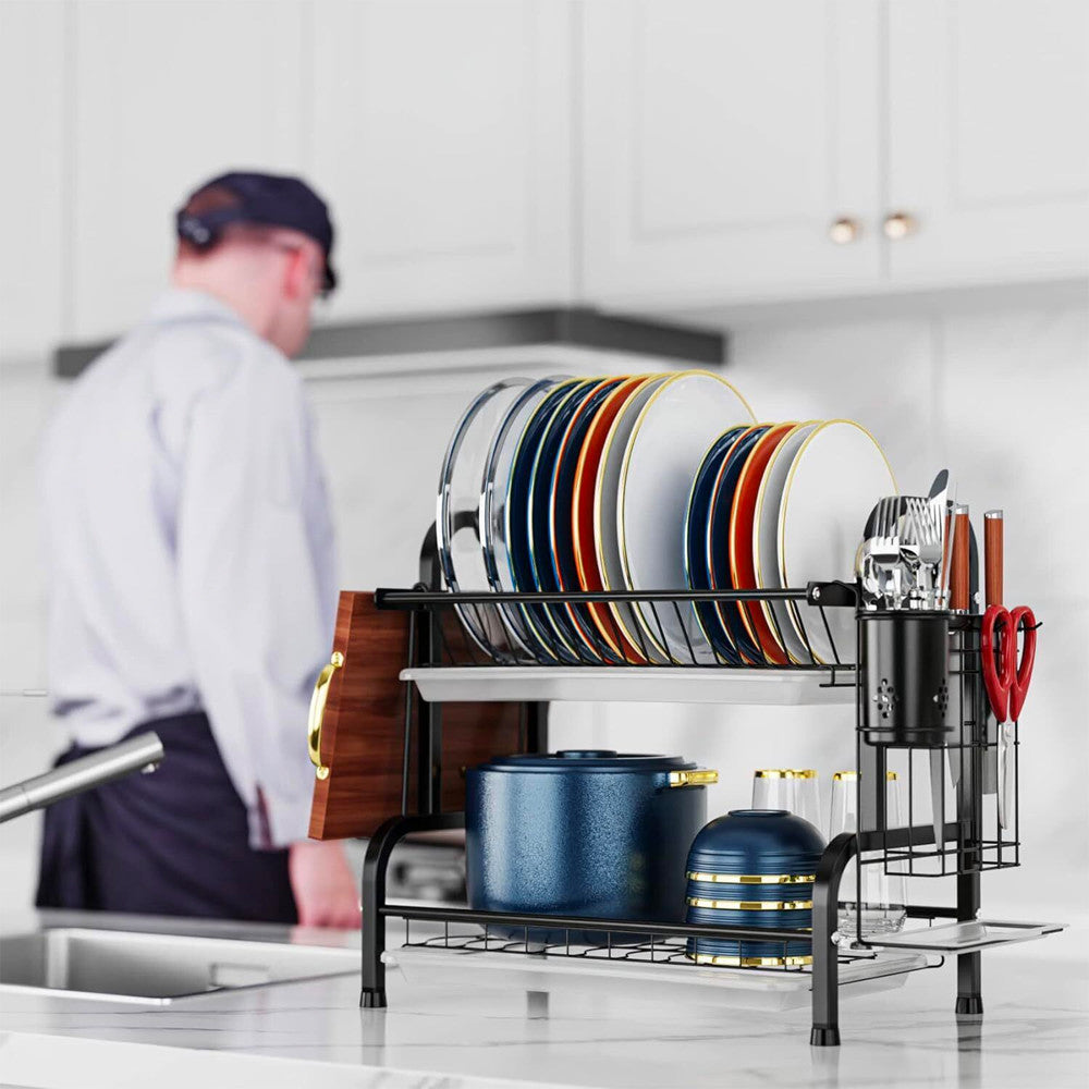 Сушарка для посуду з нержавіючої сталі Kitchen rack double deck, Чорний / Стійка настільна для зберігання посуду
