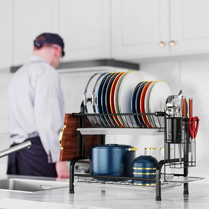 Сушарка для посуду з нержавіючої сталі Kitchen rack double deck, Чорний / Стійка настільна для зберігання посуду