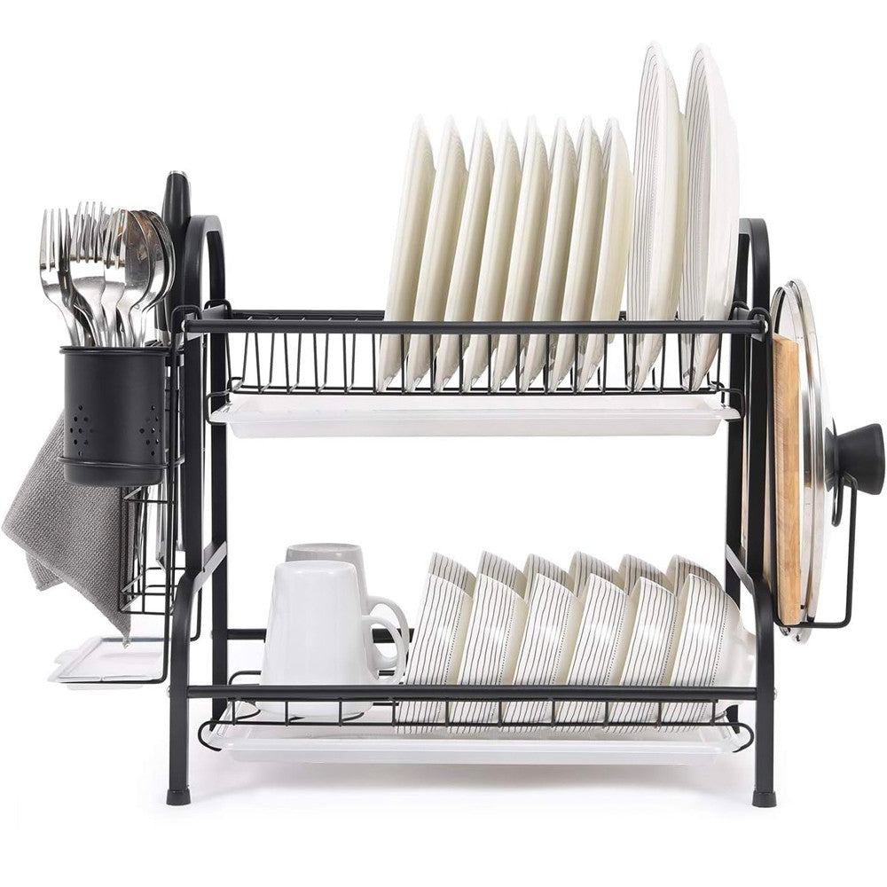 Сушарка для посуду з нержавіючої сталі Kitchen rack double deck, Чорний / Стійка настільна для зберігання посуду