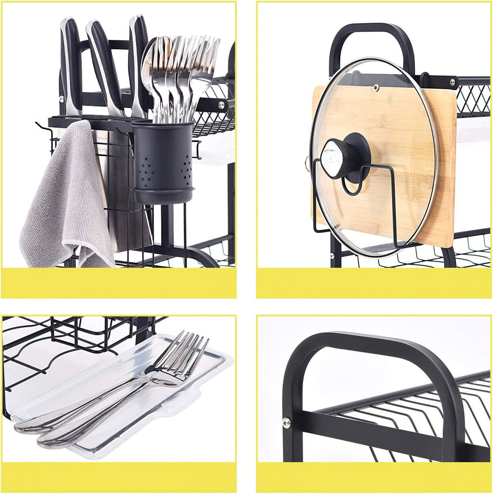 Сушарка для посуду з нержавіючої сталі Kitchen rack double deck, Чорний / Стійка настільна для зберігання посуду