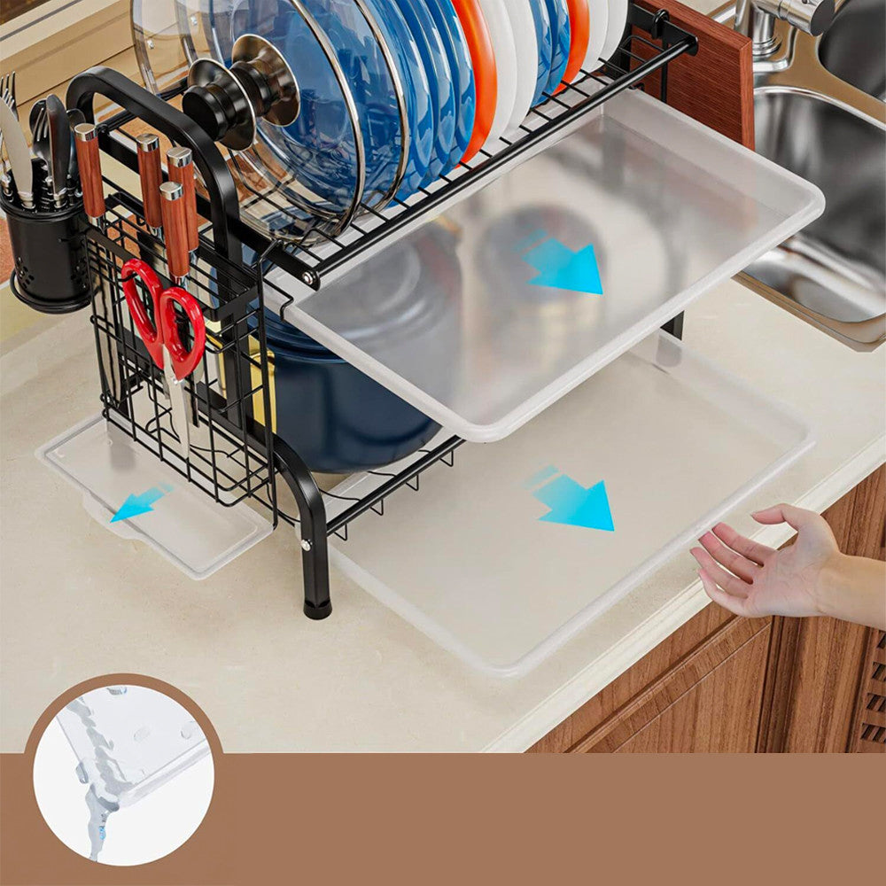 Сушарка для посуду з нержавіючої сталі Kitchen rack double deck, Чорний / Стійка настільна для зберігання посуду