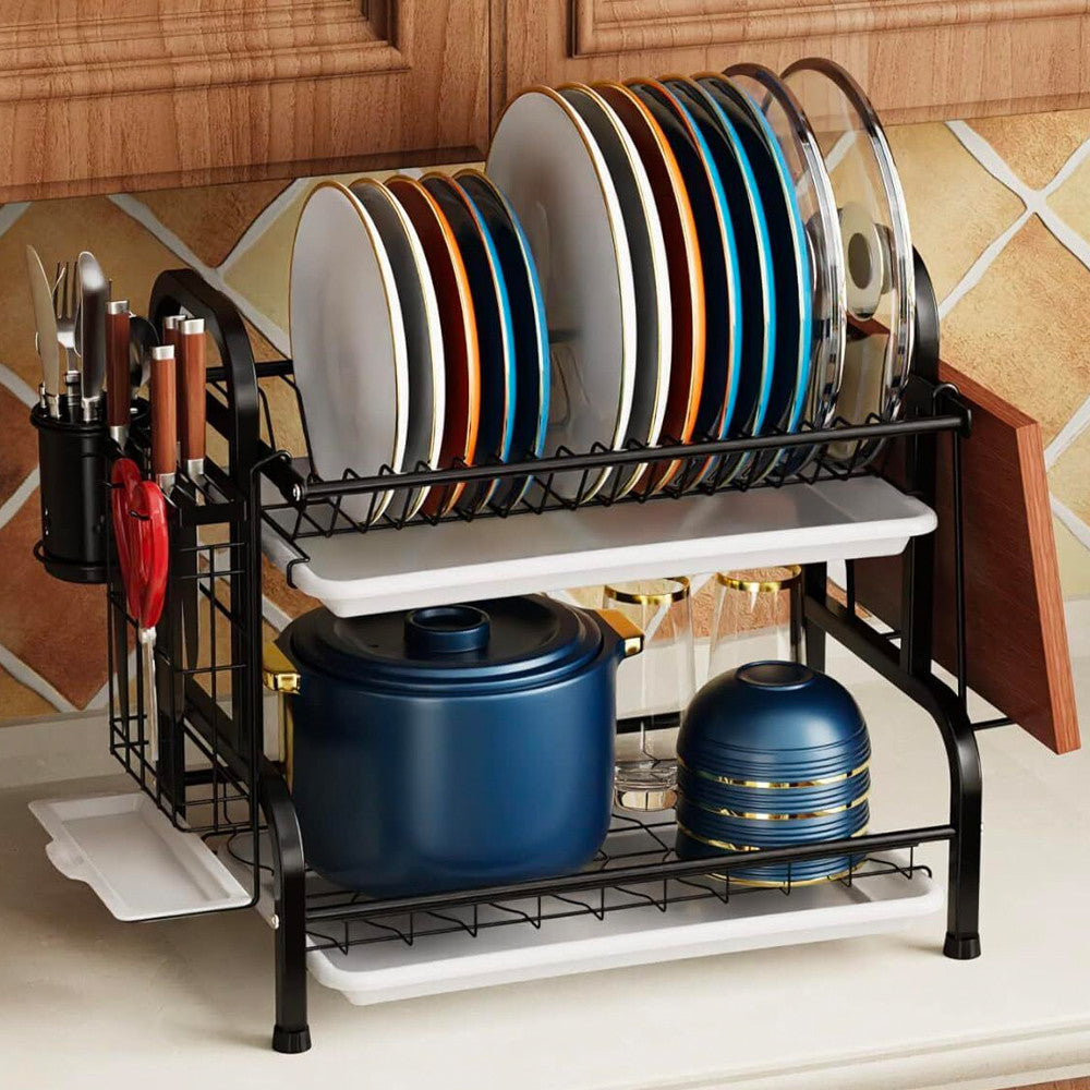 Сушарка для посуду з нержавіючої сталі Kitchen rack double deck, Чорний / Стійка настільна для зберігання посуду