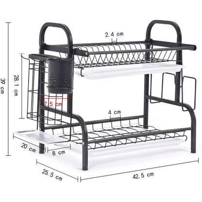 Сушарка для посуду з нержавіючої сталі Kitchen rack double deck, Чорний / Стійка настільна для зберігання посуду