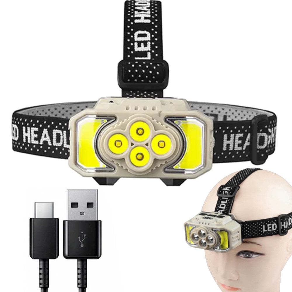 Ліхтар налобний HX-815S-4XPE + 2COB, від USB, Білий / Акумуляторний ліхтарик з сенсорним датчиком руху