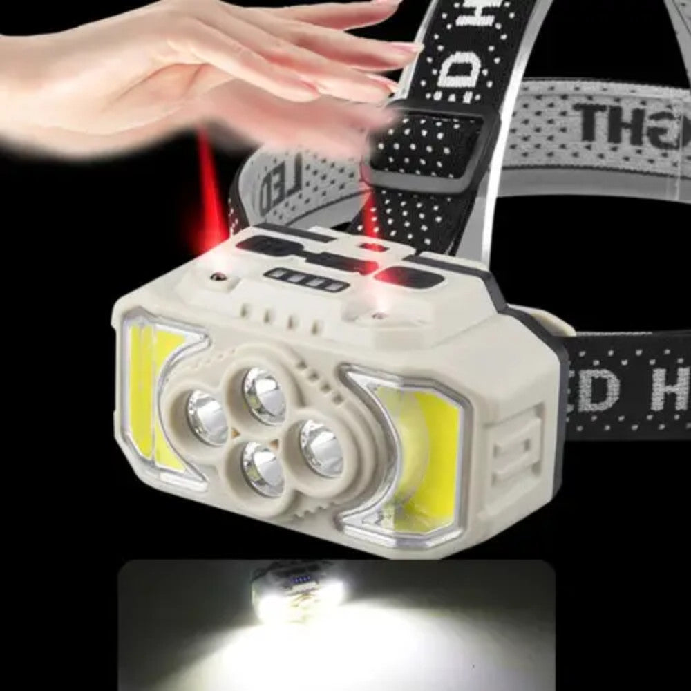 Ліхтар налобний HX-815S-4XPE + 2COB, від USB, Білий / Акумуляторний ліхтарик з сенсорним датчиком руху