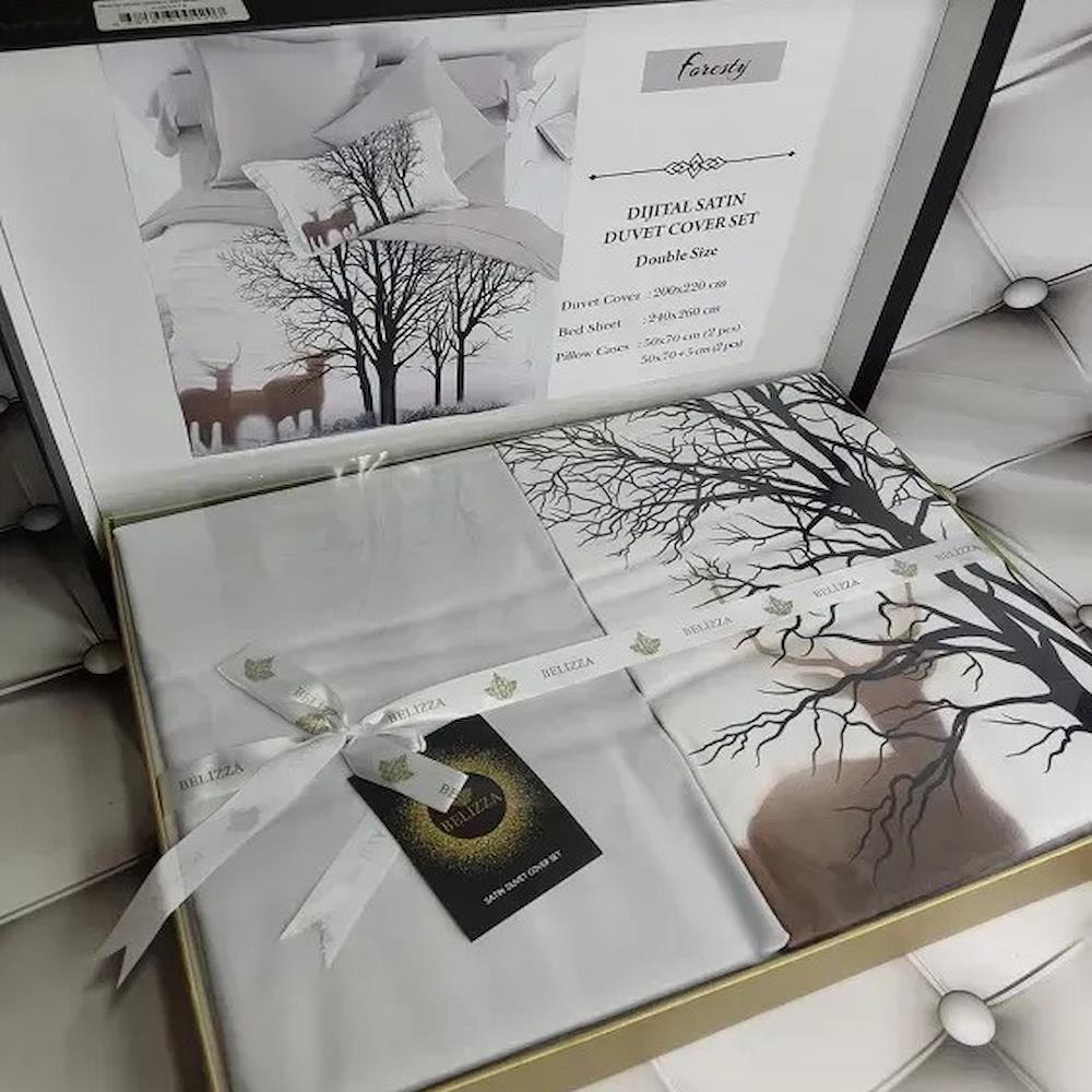 Сатинова постільна білизна, Євро розмір, Belizza Foresty / Постільна білизна бавовняна / Набір постільної білизни двоспальної
