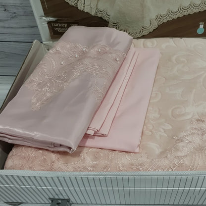 Постільна білизна з покривалом, Євро розмір, подарункова упаковка, Estima Pudra, / Набір постільної білизни