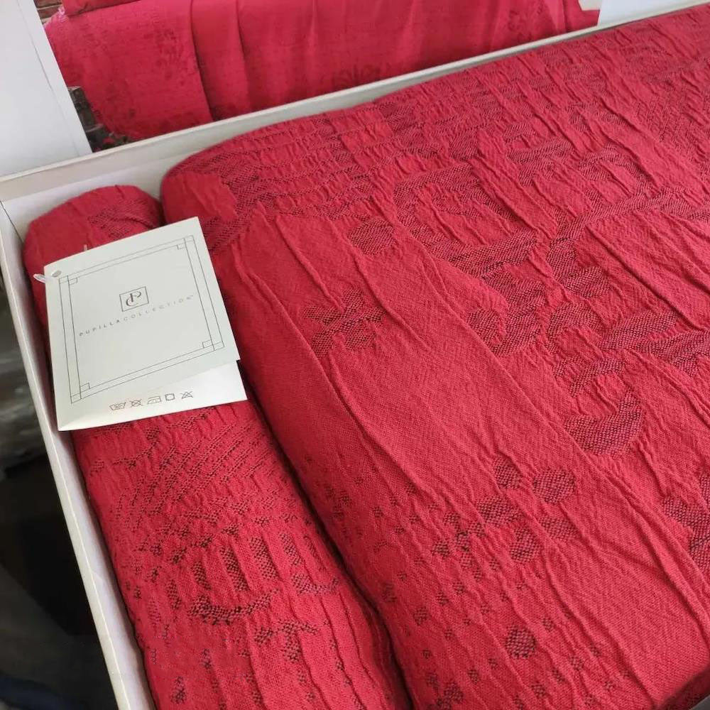 Покривало жакардове 250х260см, 2 наволочки, Pupilla Queen kirmizi / Комплект покривало з наволочками / Покривало двоспальне