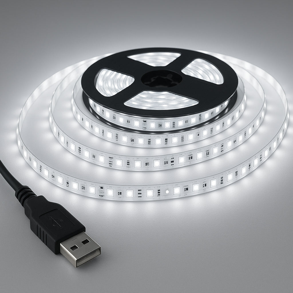 Світлодіодна стрічка 5м, від USB, Холодний Білий / Діодна стрічка від повербанка / Лед підсвітка для дзеркала