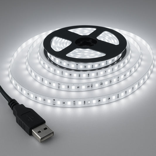 Світлодіодна стрічка 5м, від USB, Холодний Білий / Діодна стрічка від повербанка / Лед підсвітка для дзеркала