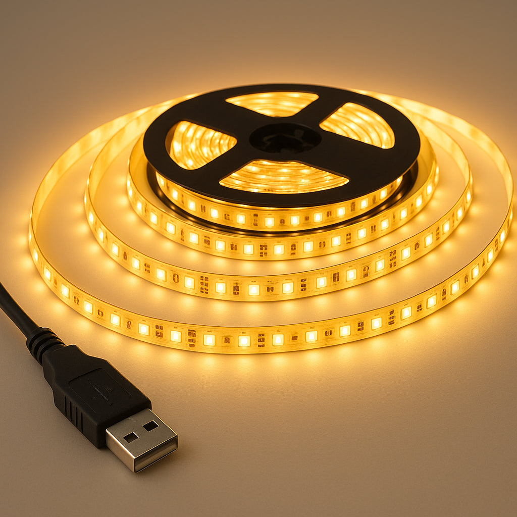 Світлодіодна LED стрічка 5м, від USB, Теплий Білий / Гнучка діодна підсвітка / Лед стрічка від повербанка