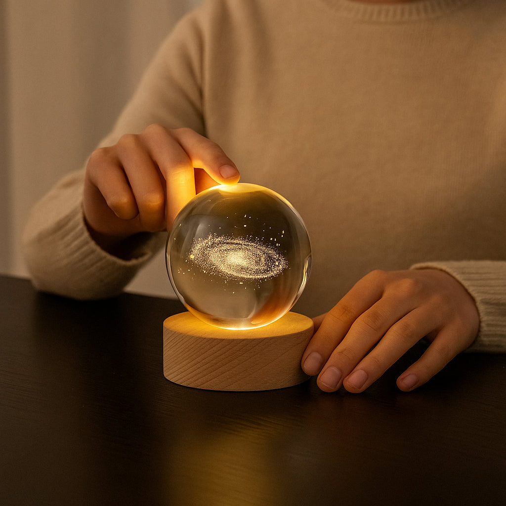 Світлодіодний 3D нічник кришталева куля, від USB, 8 см, Колесо огляду / Світильник-нічник / Дитячий нічник настільний