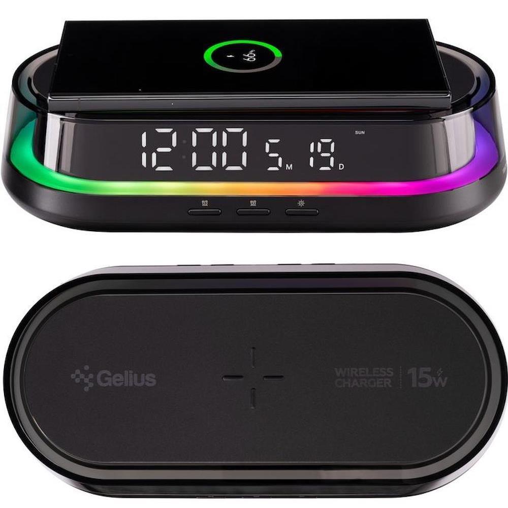 Настільний годинник з бездротовою зарядкою, Type-C живлення,Gelius Time Bridge 2 GP-SDC02/Годинник електронний/Цифровий годинник