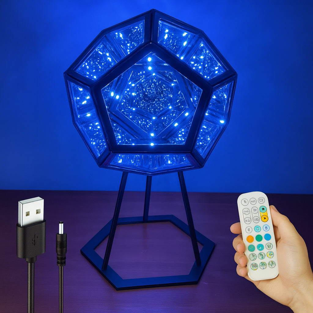 Світлодіодний 3D нічник Додекаедр, USB, 7 режимів + пульт ДУ, Чорний / Нічник настільний / Декоративний світильник для спальні