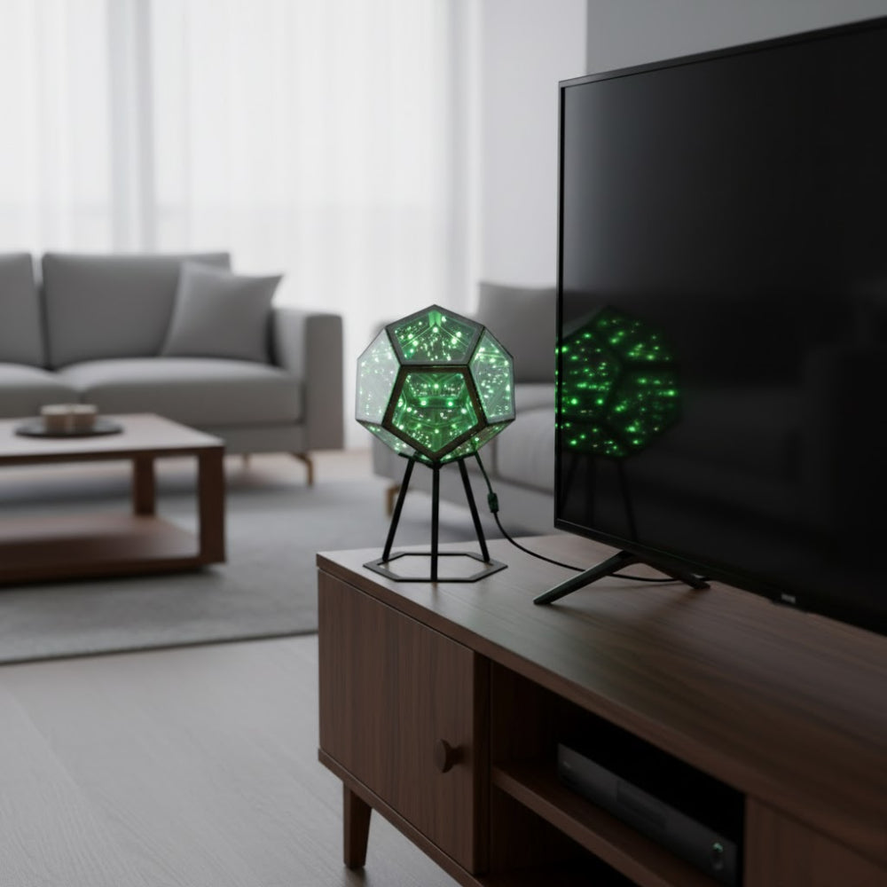 Світлодіодний 3D нічник Додекаедр, USB, 7 режимів + пульт ДУ, Чорний / Нічник настільний / Декоративний світильник для спальні