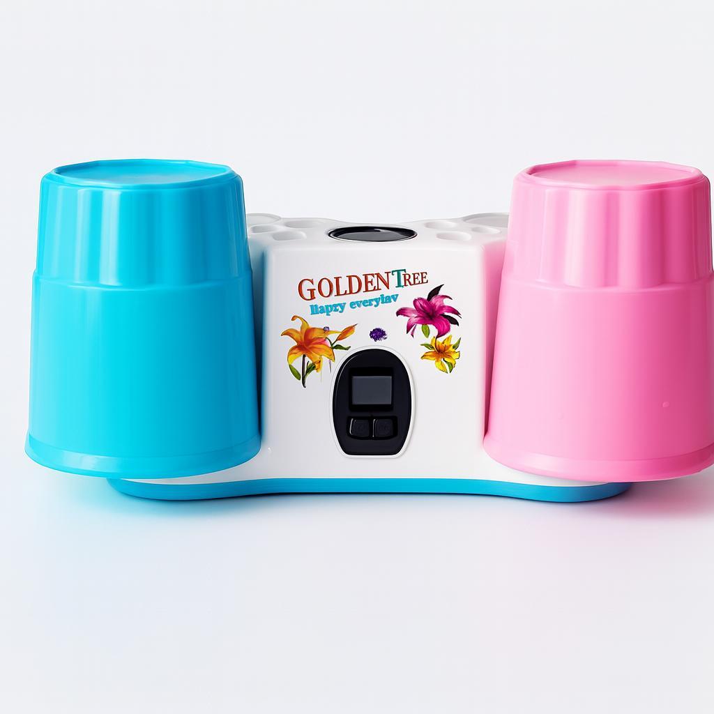Дозатор для зубної пасти + 2 склянки, Vacuum Automatic Toothpaste, Рожево-блакийтний / Диспенсер для зубної пасти