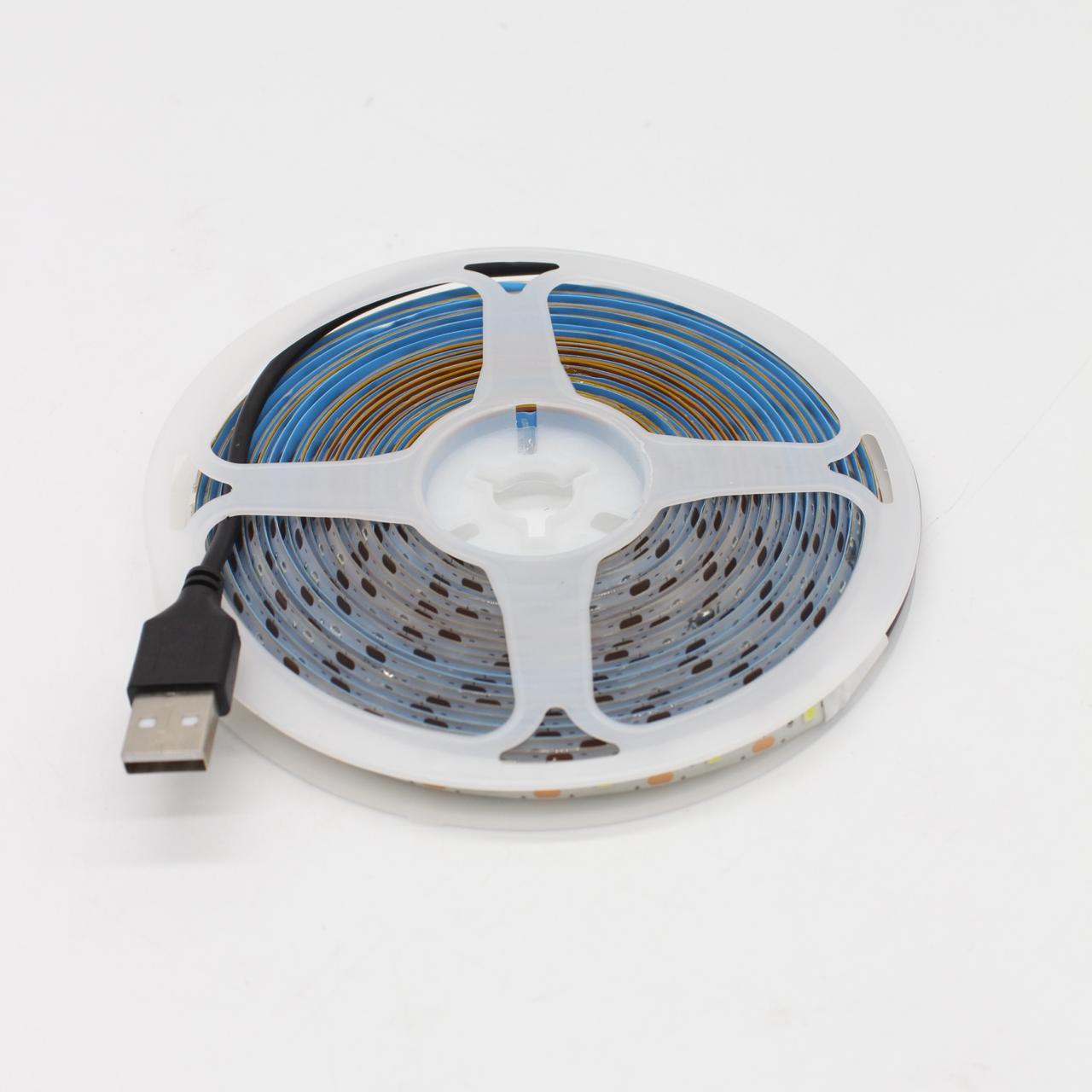 Світлодіодна стрічка 5м, від USB, Холодний Білий / Діодна стрічка від повербанка / Лед підсвітка для дзеркала