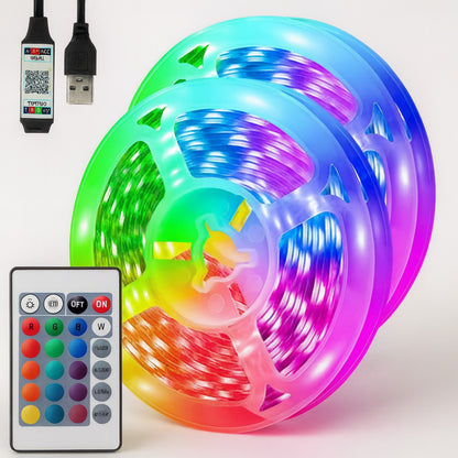 Комплект 2шт Світлодіодна LED стрічка 5м, від USB + пульт / Багатокольорова стрічка для інтер'єру / RGB підсвічування